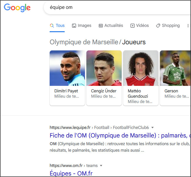 Résultats Google pour "équipe om"