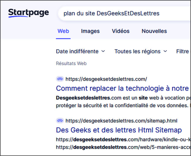 Résultat de recherche Startpage