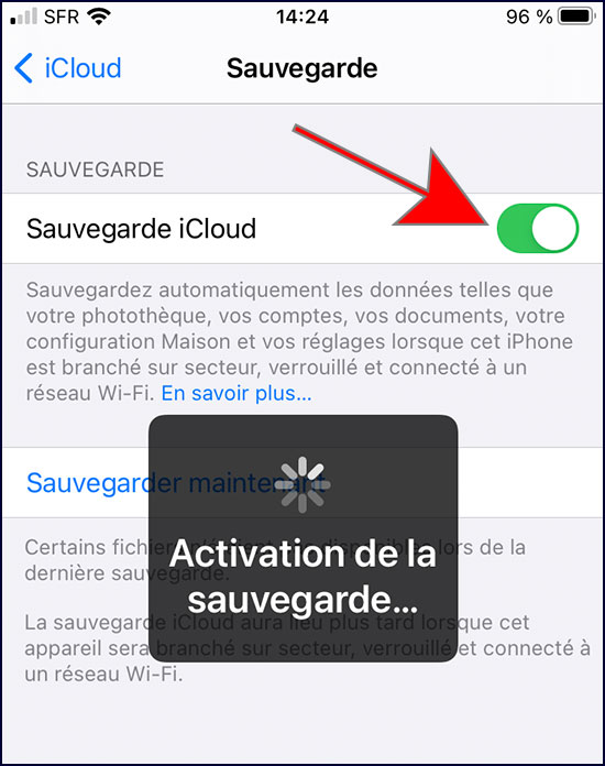 activer sauvegarde icloud