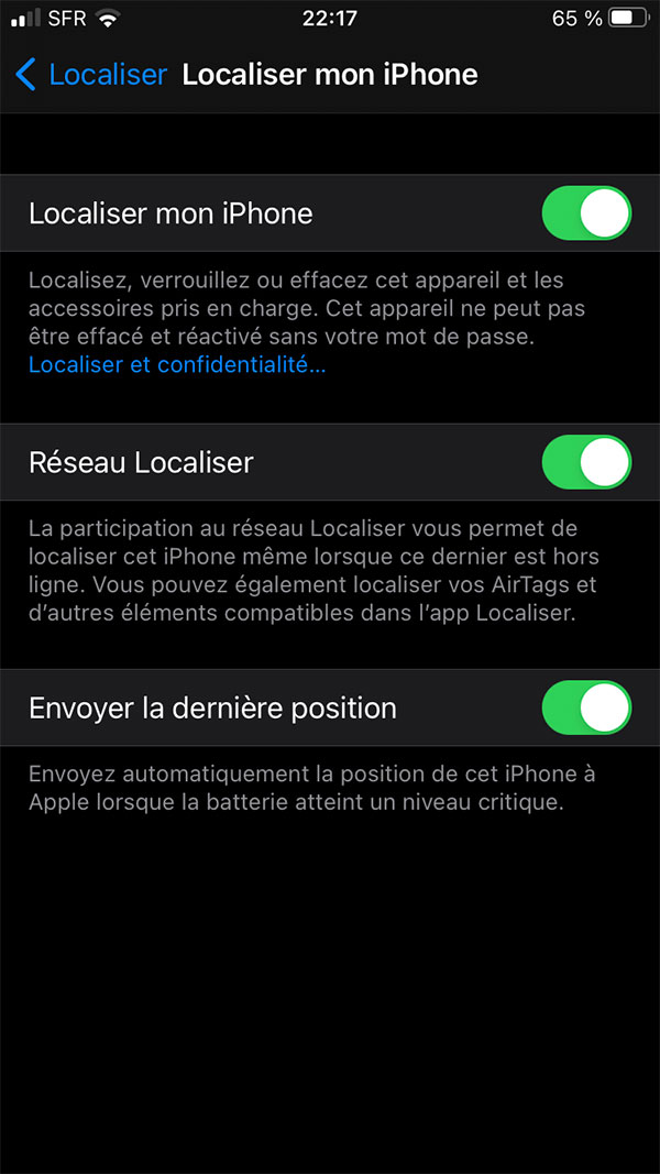 desactiver reseau localiser