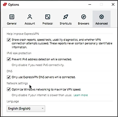 options menu expressvpn