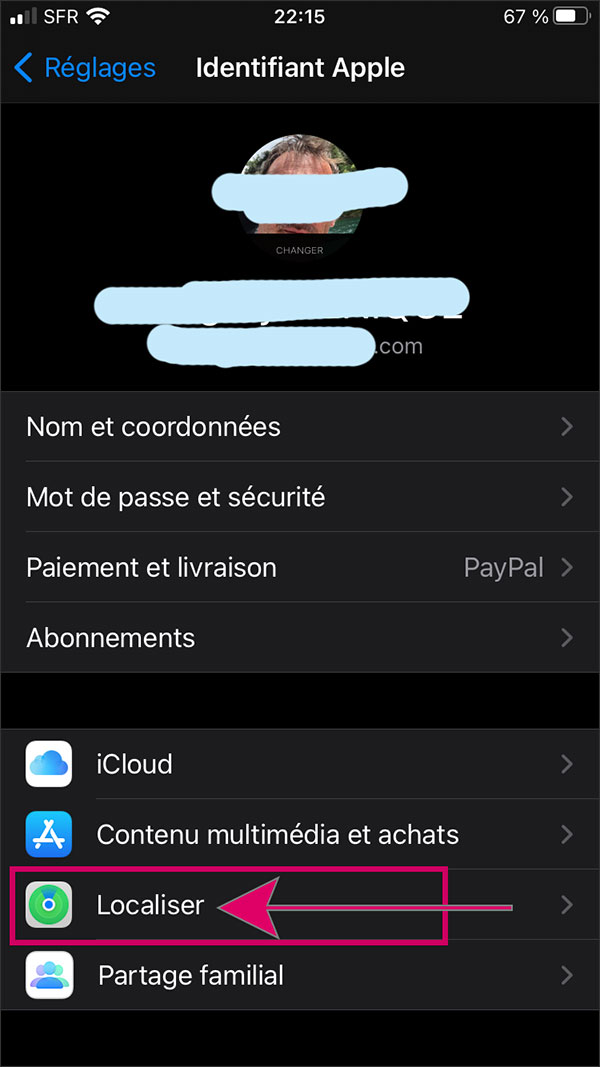 reglages iphone localiser