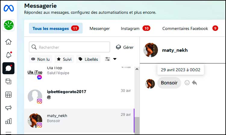 messagerie meta et instagram