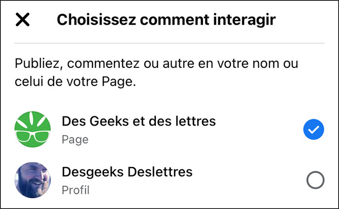 profil ou page facebook