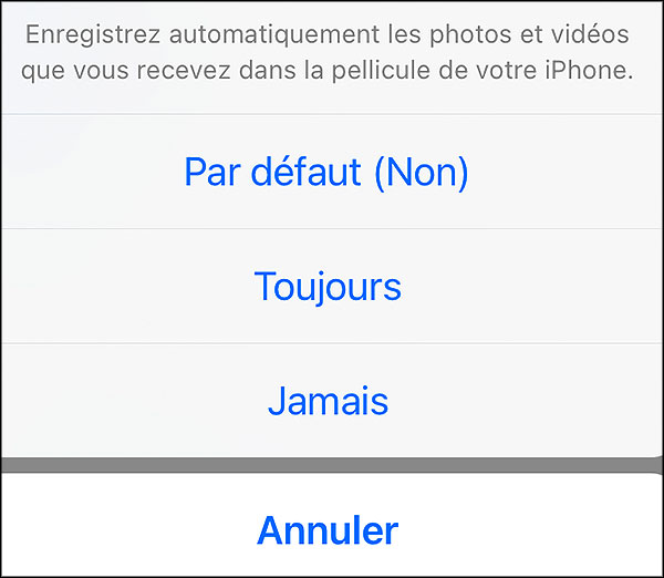 reglages whatsapp enregistrer photos