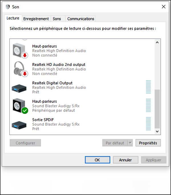 son dans panneau configuration win10
