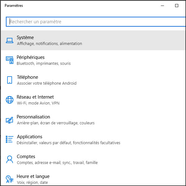 Windows 10 parametres systeme