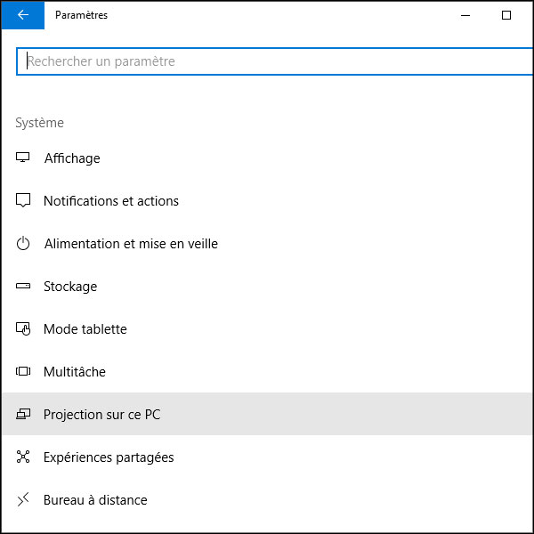 Windows 10 projection sur ce pc