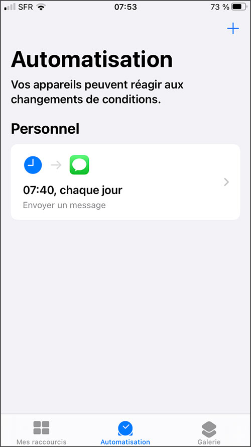 automatisation dans menu raccourcis iphone