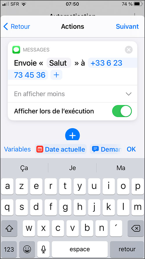 automatiser envoie dun message sur iphone