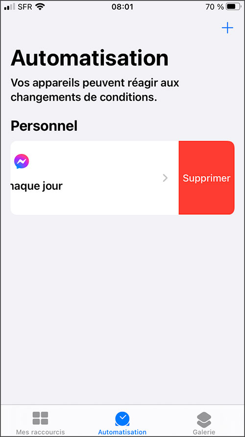 supprimer automatisation raccourci iphone