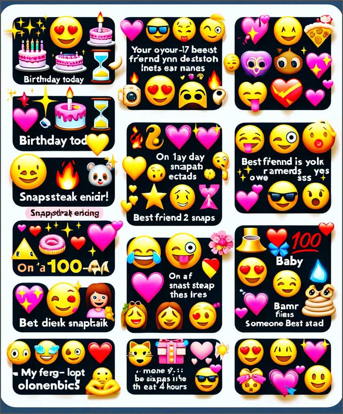 Montage d'émojis et textes humoristiques sur Snapchat.
