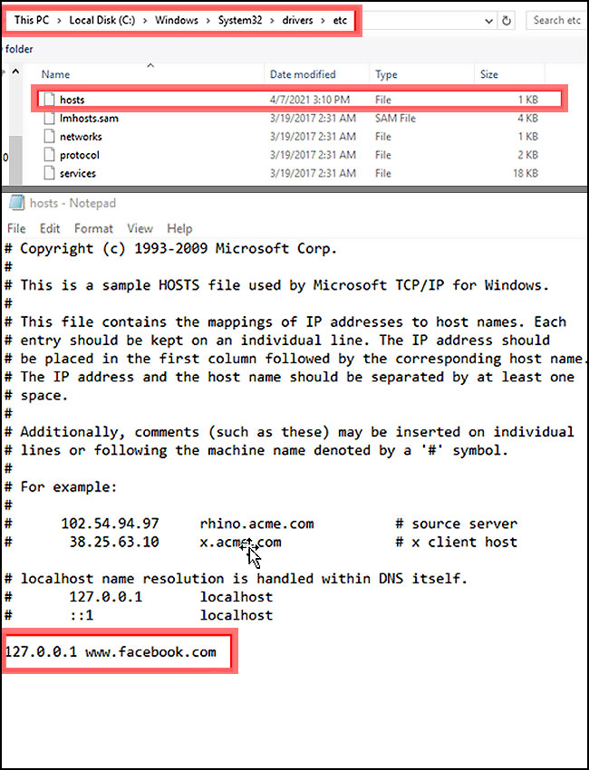 Bloquer un site avec le dossier hosts