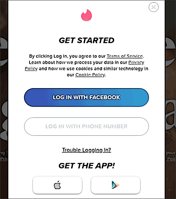 Tinder pour PC - Connexion