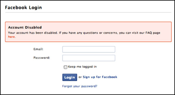 compte facebook desactive