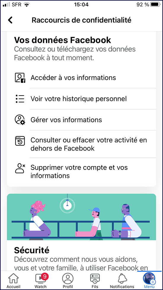 facebook raccourcis de confidentialite