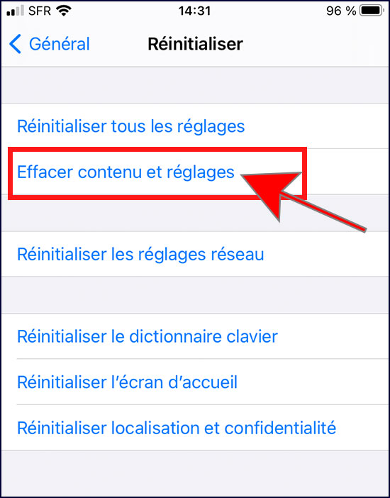 iphone effacer contenu et reglages