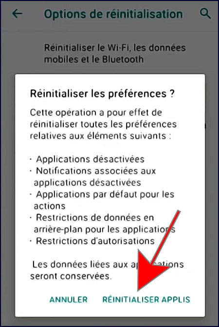 reinitialiser les applications sur android