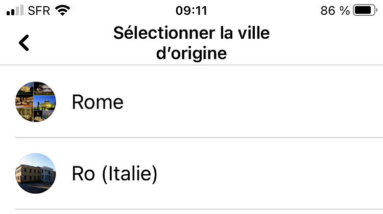 selectionner ville facebook