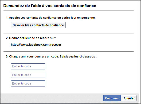 trois contacts de confiance recuperer compte facebook