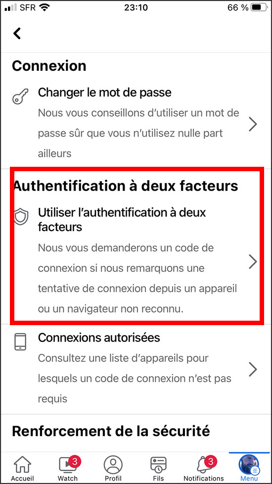 facebook authentification a deux facteurs