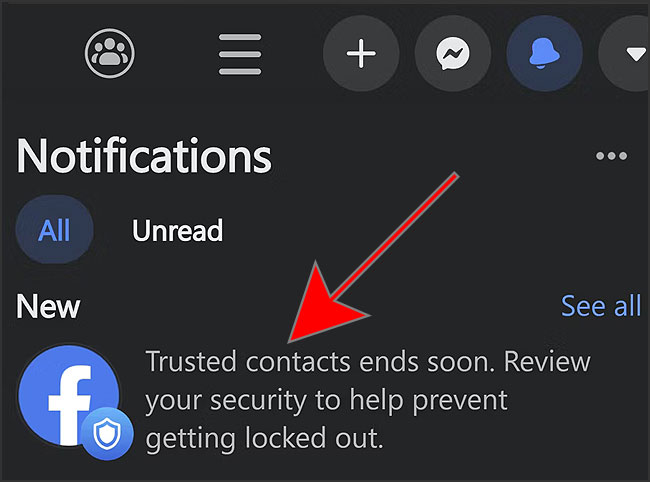 facebook message fin contacts de confiance