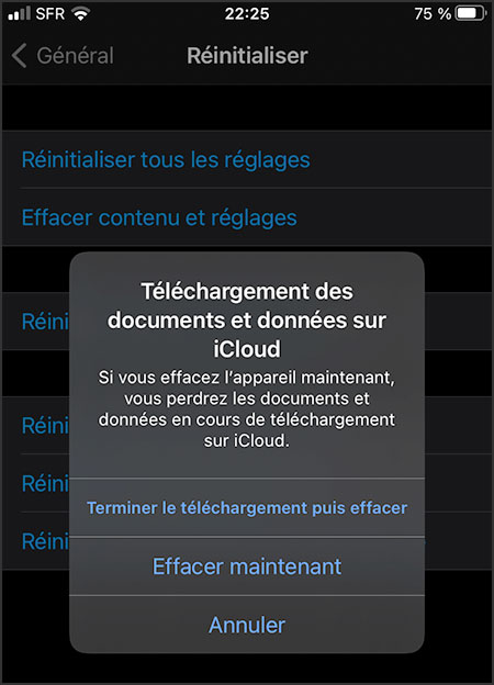 iphone effacer contenu et reglages