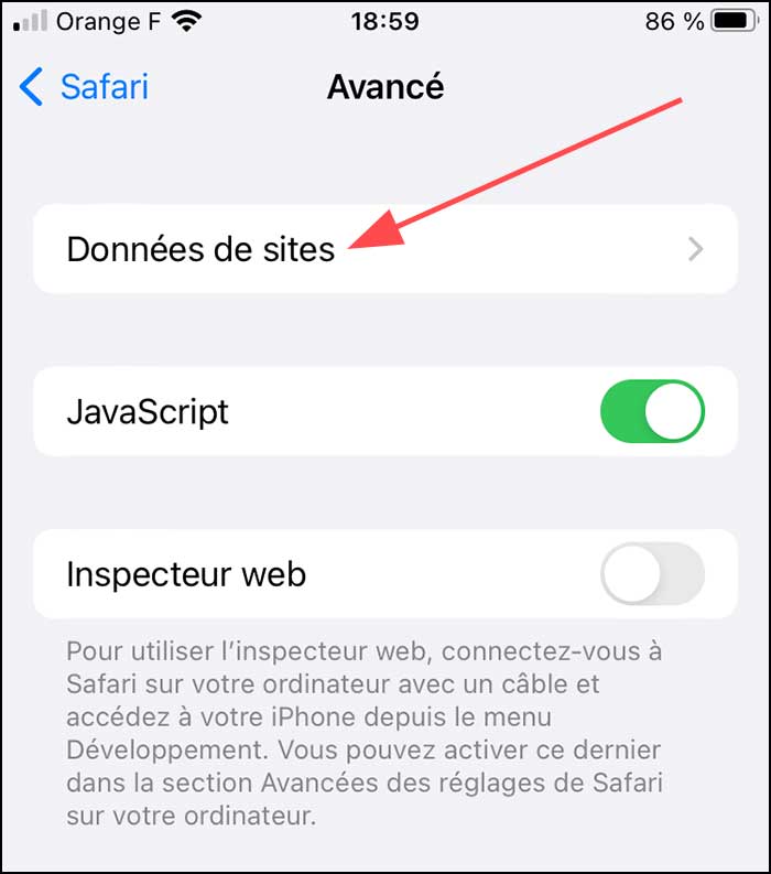 safari avance donnees de sites