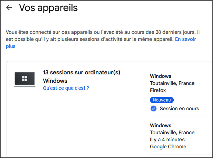 vos appareils connectes a votre compte google