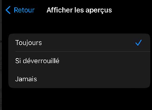 iphone afficher les apercus
