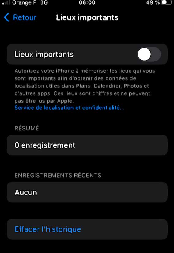 iphone lieux importants