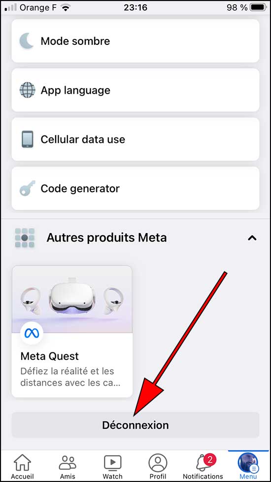 facebook deconnexion