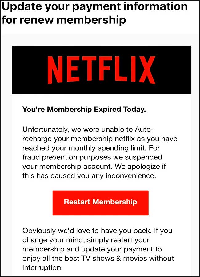 capture ecran faux courriel netflix
