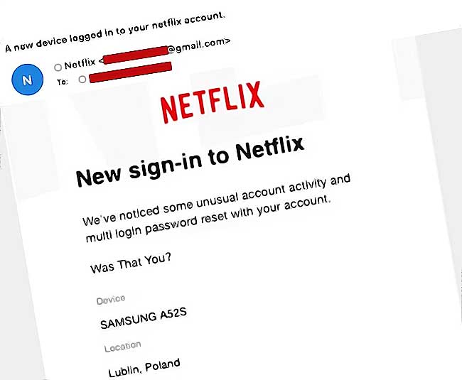 netflix email tentative de connexion