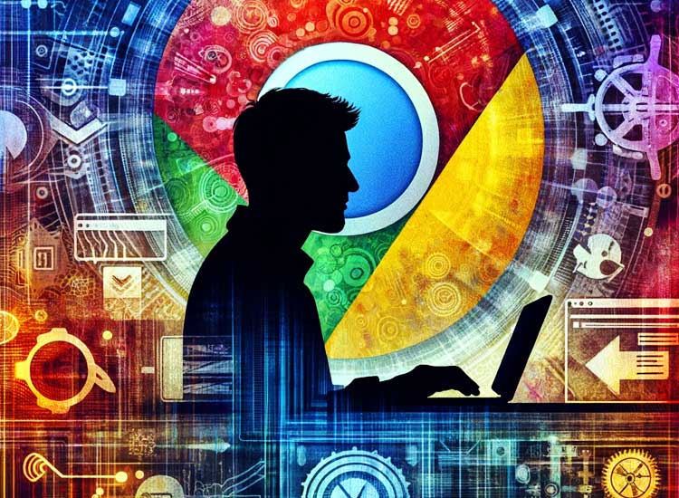 utilisateur silhouette devant chrome sur son pc portable