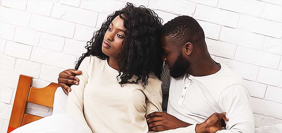 malaise dans le lit entre un homme et une femme noirs