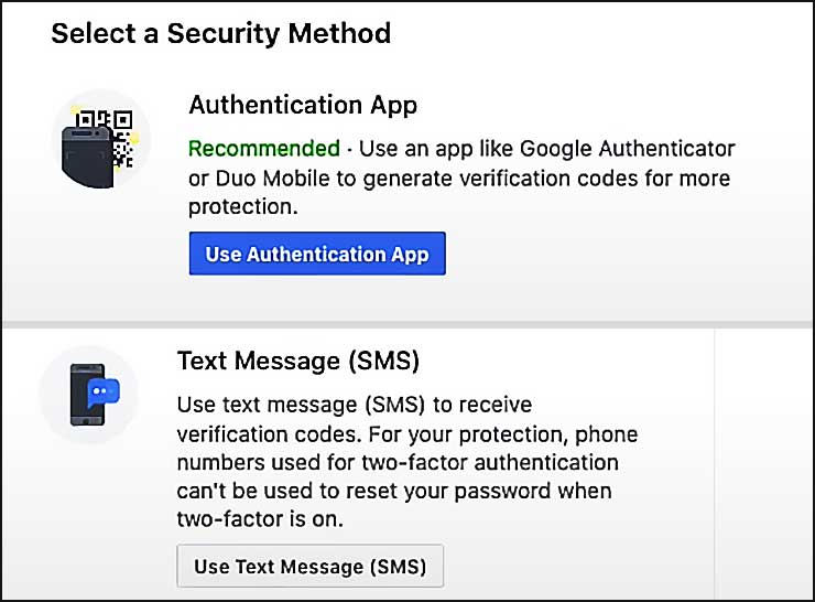 select a security method
