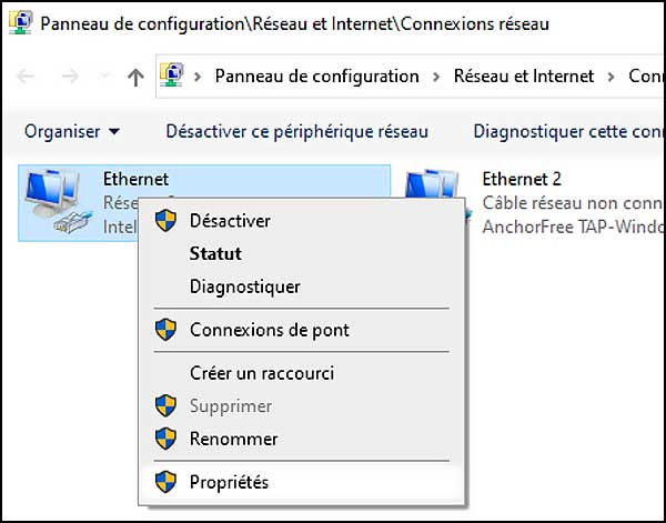 ethernet proprietes