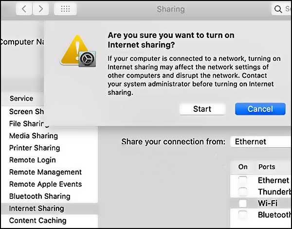 macos partager internet