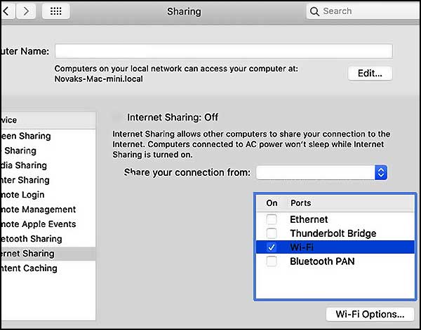 macos partager wifi