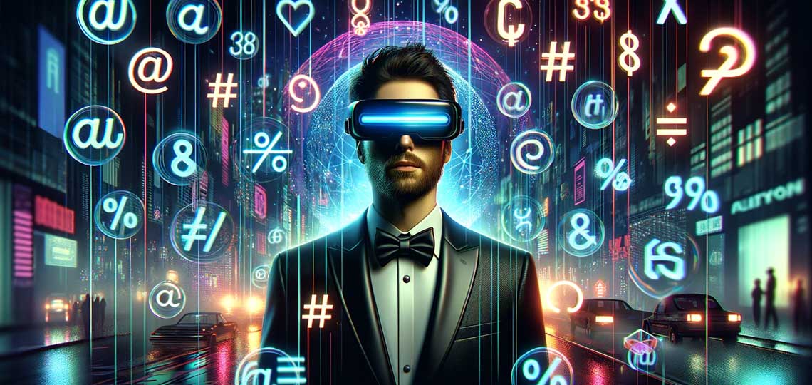 homme entoure de caracteres speciaux science fiction
