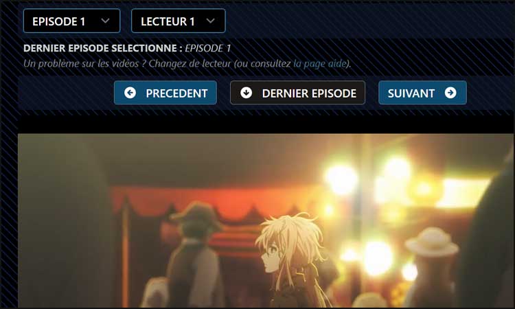 Interface de streaming épisode 1, anime, problèmes de lecture.