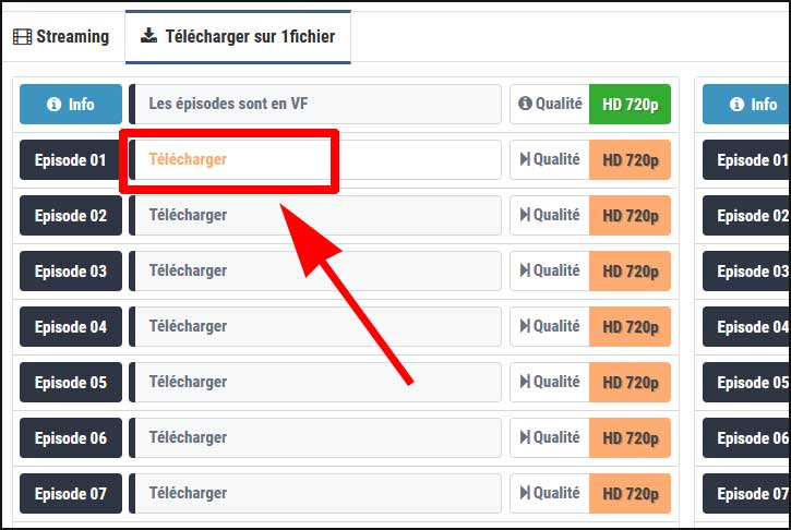 Interface utilisateur de téléchargement d'épisodes