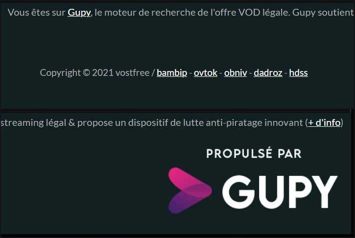 Moteur de recherche VOD Gupy avec système anti-piratage.
