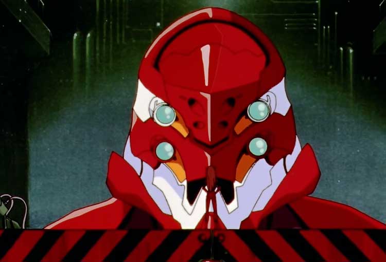 Robot anime rouge et blanc.