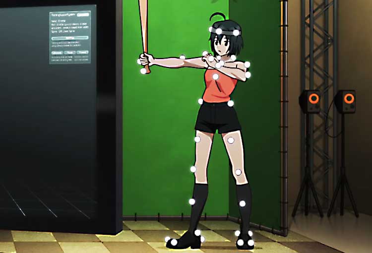 Personnage animé en motion capture studio.