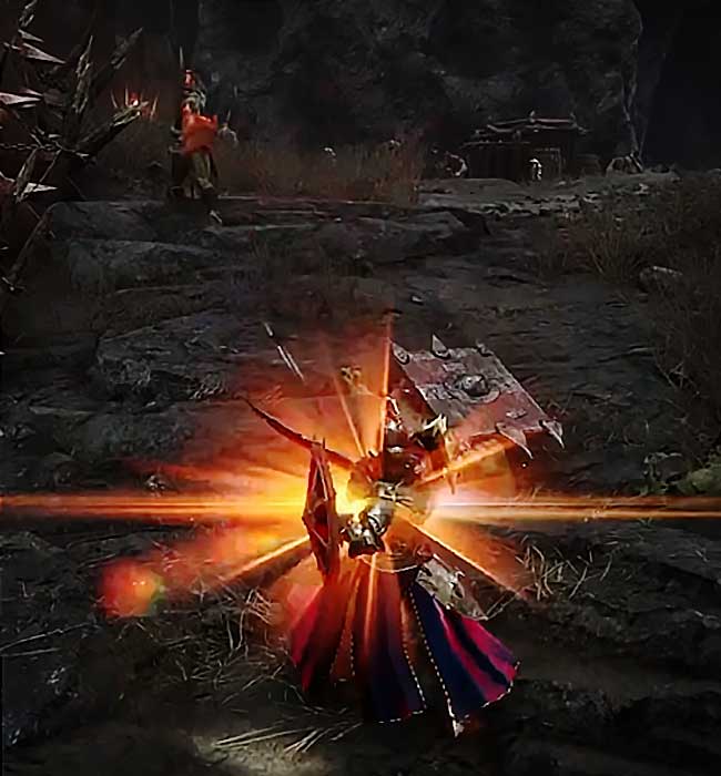 Guerrier médiéval combattant dans un jeu vidéo, screenshot du jeu Throne and liberty.
