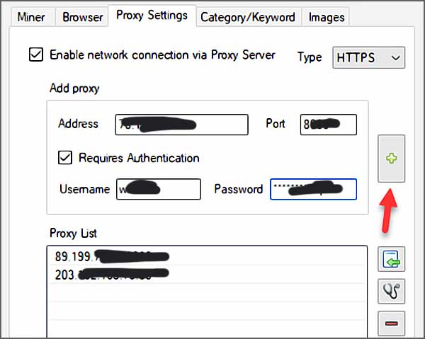 Paramètres de proxy d'un logiciel informatique.