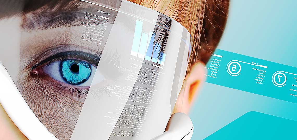 Oeil humain et interfaces numériques futuristes.