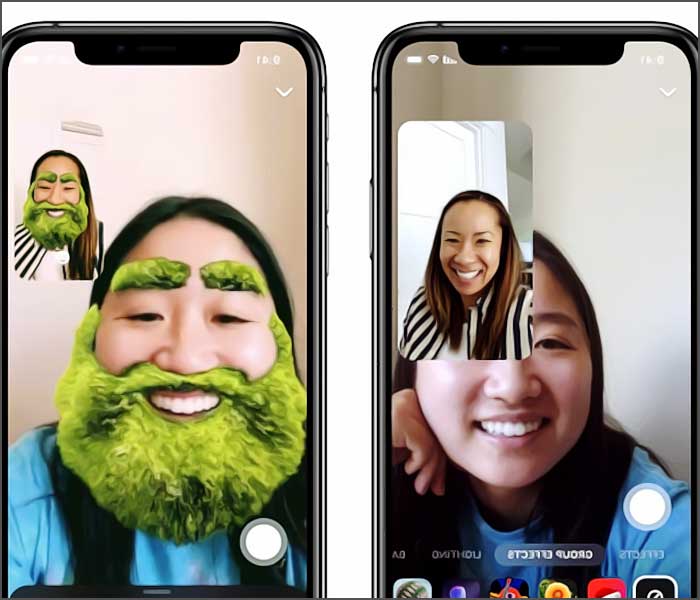 Deux écrans de smartphone avec filtres amusants.